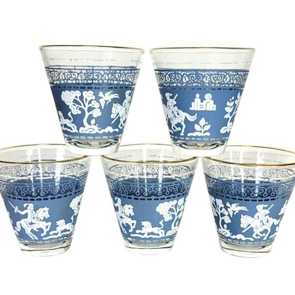 VTG Hazel Atlas Arabian Knights Jasperware Shot Glass Set Of 5 Whiskey Lowball - Picture 1 of 12